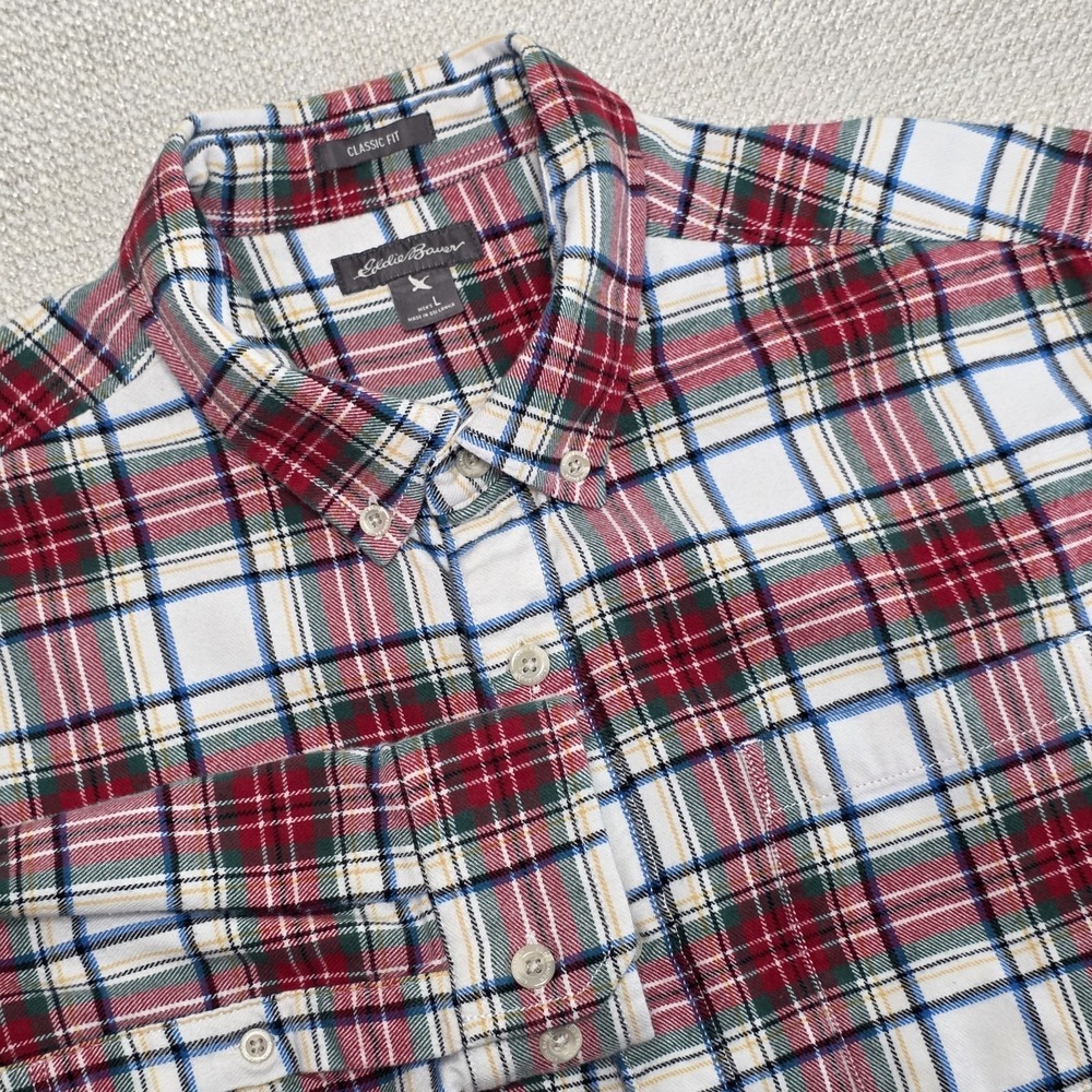 Eddie Bauer Shirt Mens L Classic Fit Tartan Plaid Flannel Long Sleeve Button Up